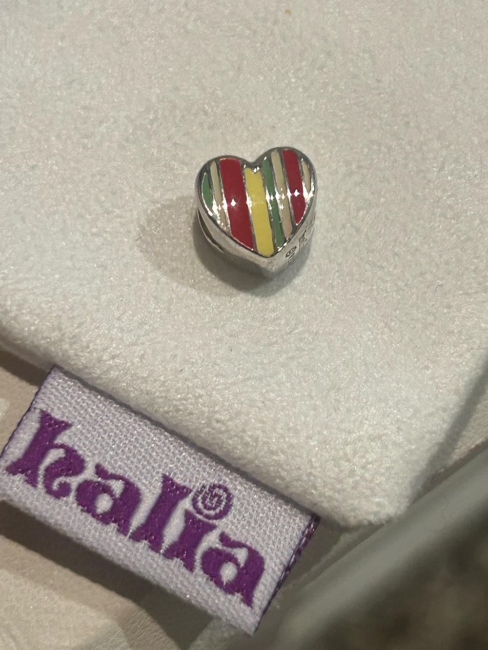 Sterling Silver "Striped Heart" Charm w/ Red, Yellow, Green Enamel